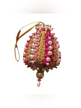 Vintage Push Pin Ornament Beaded Sequin Pearl Star Pear Shape MCM Christmas Pink